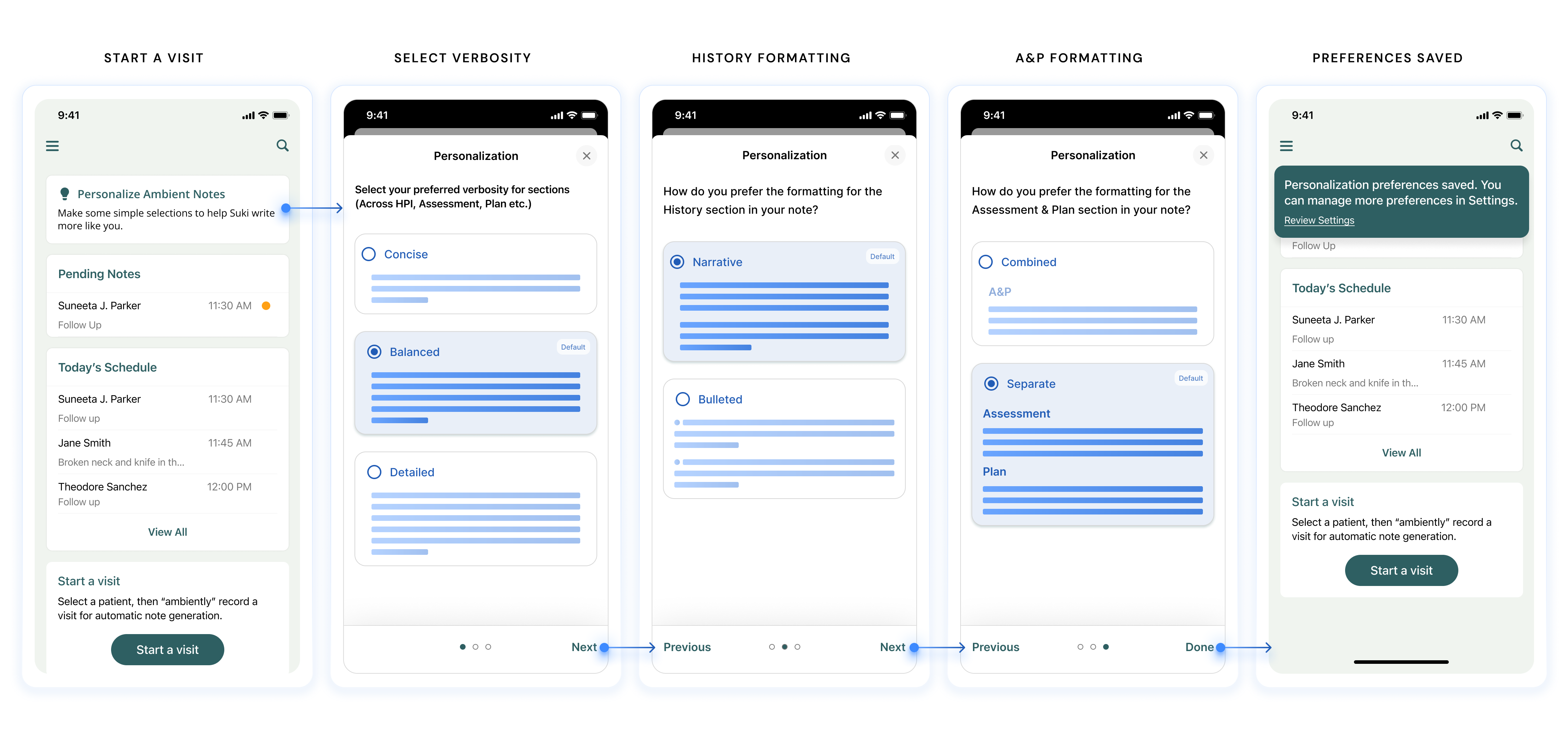 Onboarding screen with a short set of note-style questions and a link to full settings